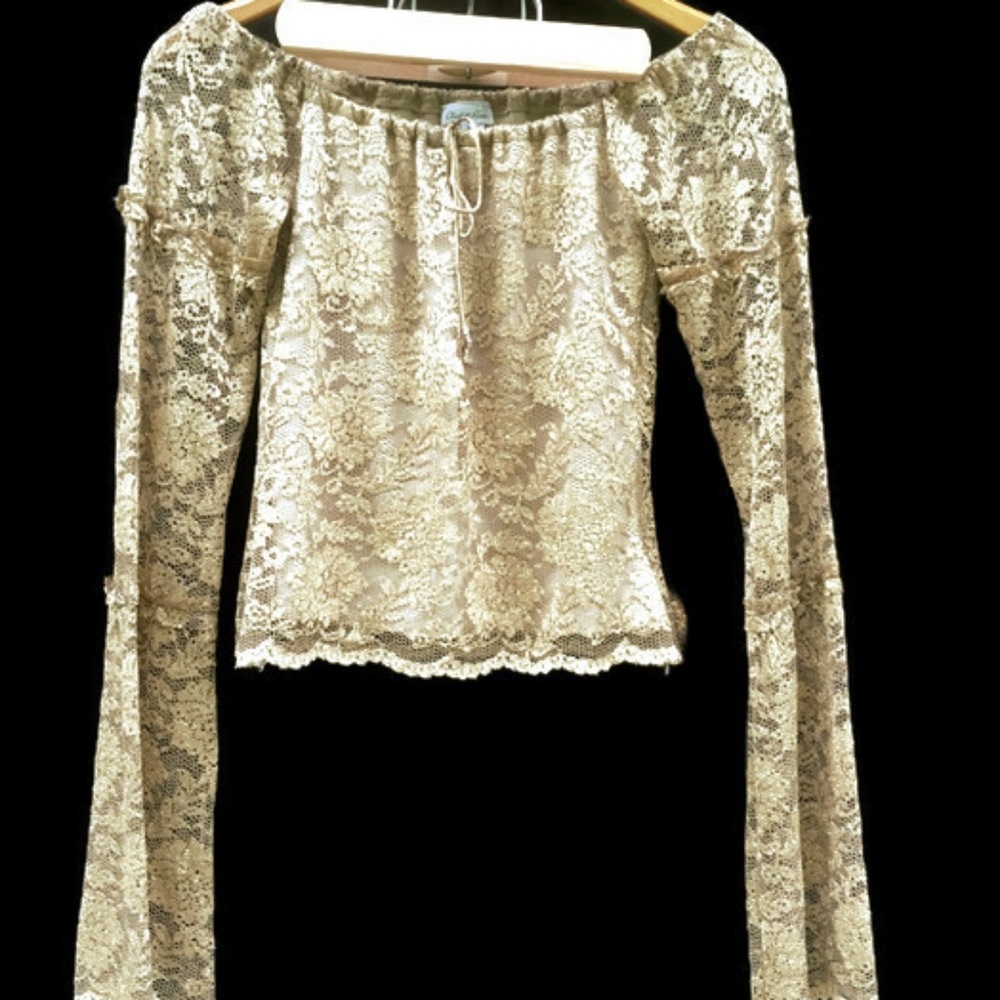 Charlotte Russe gold small lace crop top